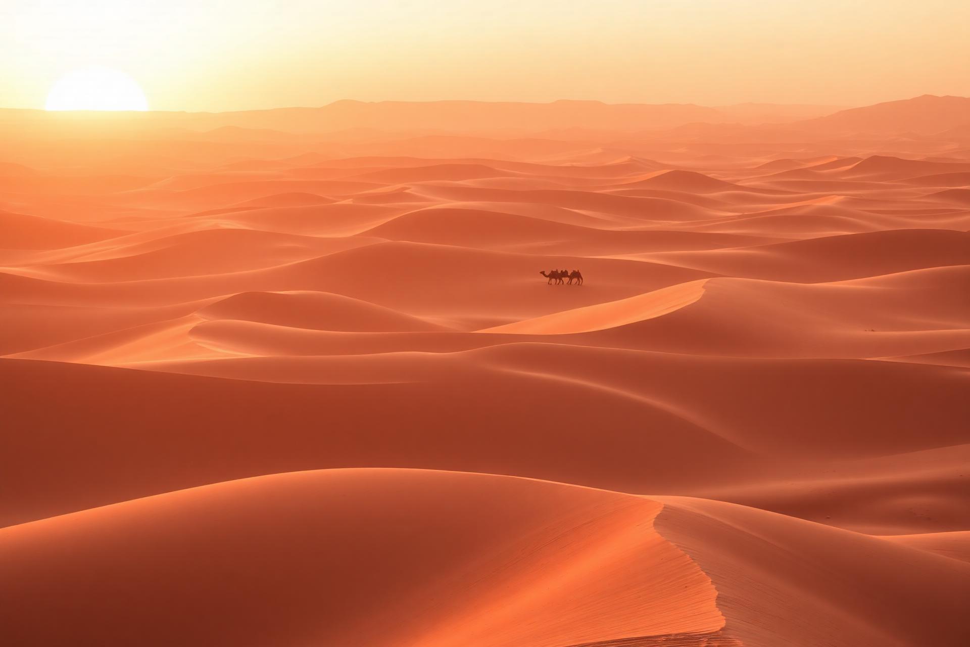 Désert du Sahara marocain au coucher du soleil